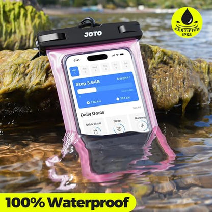 JOTO 2 Pack Waterproof Phone Pouch Case Up to 7", IPX8 Underwater Phone Case Cellphone Dry Bag for iPhone 17/Air 16 15 14 13 12 Pro Max Xs Max XR X 8 7 6S Plus SE/Galaxy S24 S23 S22 -Clearpink | Fits iPhone 17/Air 16 15 14 13 12 Pro Max Xs XR X 8 7 6S Plu