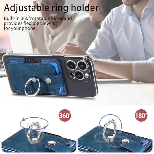 Cell Phone Card Holder with Ring Grip,Adhesive Phone Card Wallet,Blue - color: Blue