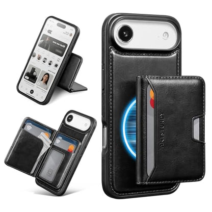 Antsturdy Compatible with MagSafe iPhone 17 Air Wallet Case,Black | 2 in 1 Detachable Magnetic,Credit Card Holder Slots,RFID Blocking,PU Leather,Kickstand,Flip Folio Phone Cover for Men & Women - color: Black, size: iPhone 17 Air - 6.5"