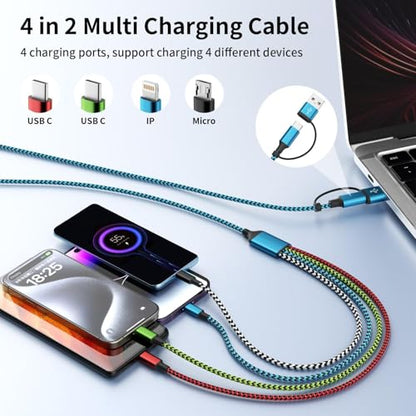 4 in 2 Multi Charging Cable, USBA/C Universal Charging Cords 1 Pack 5FT - color: Red&Green&Blue&White