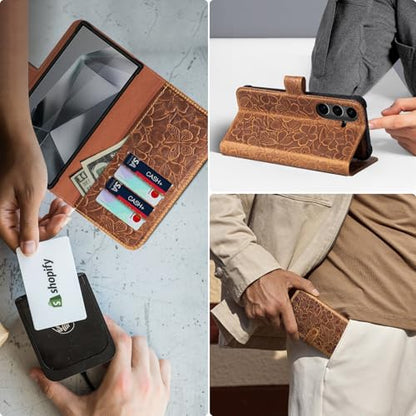Genuine Leather Wallet Case for Samsung Galaxy S26+, Brown | 2-in-1 Magnetic Detachable, Flip Folio Cover, Card Slots, RFID Blocking, Shockproof Protection - color: Brown, size: S26+ - 6.7''
