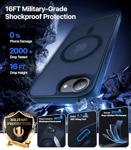 Eastinbox Magnetic iPhone 17e & 16e Case, Matte Protective Case, Blue | Shockproof, Compatible with MagSafe, Military-Grade Protection, Anti-Yellowing, Phone Case for iPhone 17 e/16 e 6.1" - color: Deep Blue