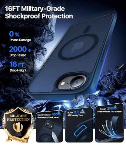 Eastinbox Magnetic iPhone 17e & 16e Case, Matte Protective Case, Blue | Shockproof, Compatible with MagSafe, Military-Grade Protection, Anti-Yellowing, Phone Case for iPhone 17 e/16 e 6.1" - color: Deep Blue