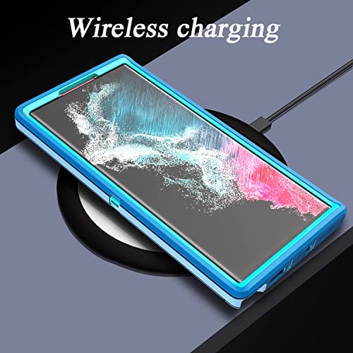 YmhxcY for Galaxy S22 Ultra Case with Self Healing Flexible TPU Film[2 Pack] and Lens Protective Film[2 Pack], Heavy Protection Cover for Galaxy S22 Ultra （6.8“）-Blue and Turquoise - color: Blue and turquoise