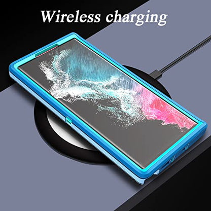 YmhxcY for Galaxy S22 Ultra Case with Self Healing Flexible TPU Film[2 Pack] and Lens Protective Film[2 Pack], Heavy Protection Cover for Galaxy S22 Ultra （6.8“）-Blue and Turquoise - color: Blue and turquoise