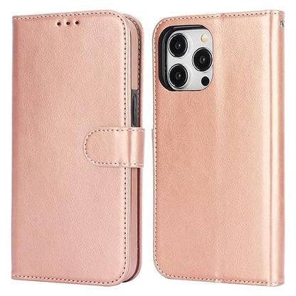 Bocasal Detachable Wallet Case Card Holder for iPhone 15 Pro Max Rose Gold | RFID Blocking Kickstand Card Slots Holder PU Leather Magnetic Shockproof Wrist Strap Removable Flip Protective Cover 6.7 inch - color: Rose Gold