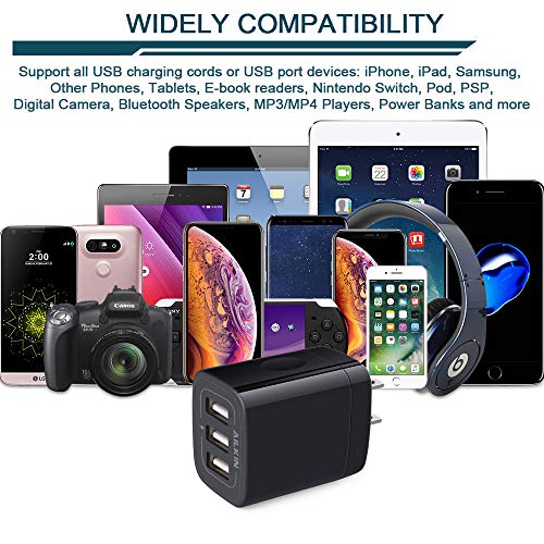 Wall Charger Plug, USB Charger Cube, AILKIN 3.1A 3-Muti Port USB Adapter - color: Wall Charger Black