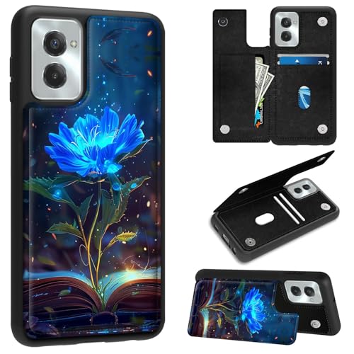 for Motorola Moto G Power 5G 2024 6.7" Wallet Case with Credit Card Holder, Shockproof Protective Kickstand Credit Card Slot Holder Flip Soft PU Leather Cover, Blue Rose - color: Blue Rose