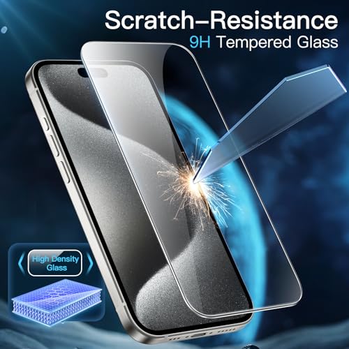 JETech Screen Protector for iPhone 15 Pro, 2-Pack | 9H Tempered Glass, HD Clear, Anti-Scratch Protection, Easy Installation Tool - size: iPhone 15 Pro