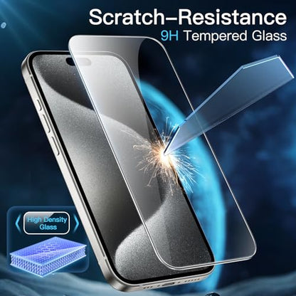JETech Screen Protector for iPhone 15 Pro, 2-Pack | 9H Tempered Glass, HD Clear, Anti-Scratch Protection, Easy Installation Tool - size: iPhone 15 Pro