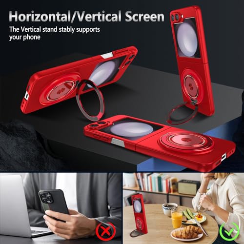 Magnetic Case for Samsung Galaxy Z Flip 6, [Compatible with MagSafe] Military Grade Shockproof Slim fit Samsung Z Flip 6 Phone Case with Magnetic Ring Kickstand, Red - color: Red, size: Samsung Galaxy Z Flip 6
