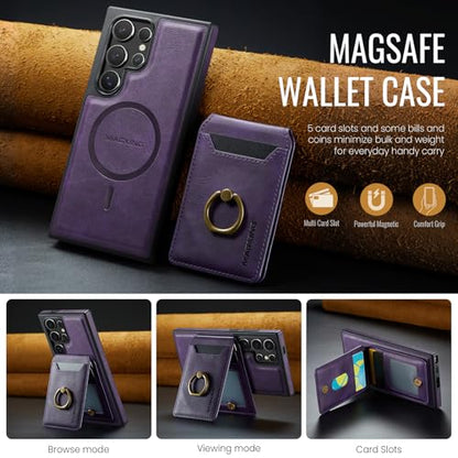 for Samsung Galaxy S26 Ultra 2 in 1 Detachable Card Bag Wallet Case Durable Leather Wallets Magnetic Card Holder 4 Card Slots Ring Stand RFID Blocking Purple - color: Purple, size: Samsung Galaxy S26 Ultra