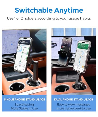 Dual Cup Holder Phone Mount for Car, MagSafe & Clamp Holder, Holds 2 Phones - color: Clamp & Magsafe