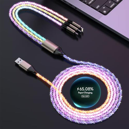Light Up Charging Cable 66W USB C 3 in 1 Charger Cable RGB LED Light Up Glowing Light Up Charging Cable iPhone Cord 4 FT Multi Cable with Light for iPhone 16/15/14/13/12Series/iPad Pro/Samsung/Pixel