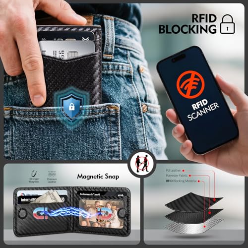 RFID Blocking MagSafe Wallet Stand with Card Holder,5 Card Slots & ID Window,PU Leather Magnetic Phone Adjustable Kickstand for iPhone 12/13/14/15/16/17 Pro Max & Air Plus Series,Carbon Black - color: Carbon Black, style: Stand Wallet