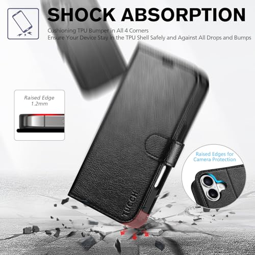 TUCCH Case Wallet for iPhone 17 (6.3"), RFID Blocking Folio, Textured Black | 4 Card Holders, Kickstand, PU Leather, Magnetic Closure, Shockproof TPU Shell, Protective Flip Cover - color: Textured Black