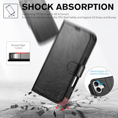 TUCCH Case Wallet for iPhone 17 (6.3"), RFID Blocking Folio, Textured Black | 4 Card Holders, Kickstand, PU Leather, Magnetic Closure, Shockproof TPU Shell, Protective Flip Cover - color: Textured Black
