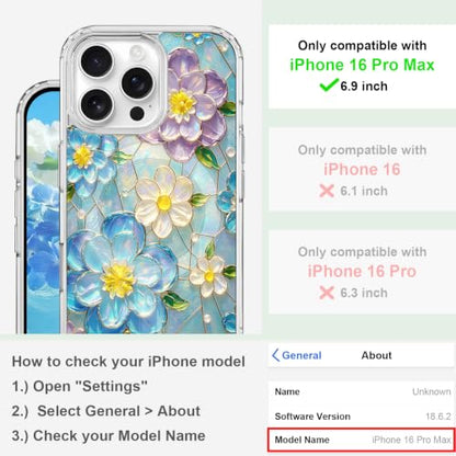 for iPhone 16 Pro Max Magnetic Case【Compatible with MagSafe】 Aesthetic Oil Painting Stained Glass Flower Design, Slim Fit Hard PC Back Shockproof Cute Clear Phone Cover, Blue Purple - color: Blue Purple, size: iPhone 16 Pro Max