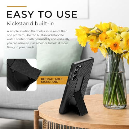 MOTIVE for Samsung Galaxy s25 Case with Belt Clip, Rigid, Kickstand | 6.2" | Ranger v1 Series, Black, 360° holster, open-top/open-bottom port access, textured grip, slim design - size: s25