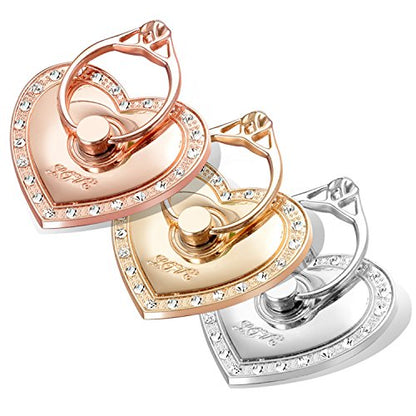 Phone Stand, Luxury Updated Re-Usable Metal Stainless Phone & Tablet Anti Drop Ring Stand Holder with Diamonds for iPhone iPod iPad Samsung and More (Heart Shape) (Silver) - color: Silver