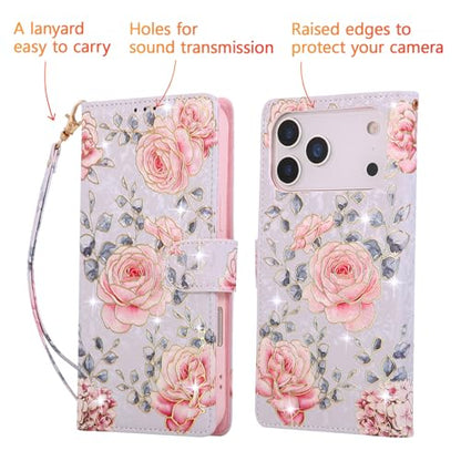 UEEBAI Wallet Case for iPhone 17 Pro, PU Leather Phone Cover Kickstand RFID Blocking Flip Case Card Slots Wrist Strap Relief Engraved Pattern Magnetic Closure Flower Folio Wallet, Purple Rose - color: Purple Rose, size: iPhone 17 Pro
