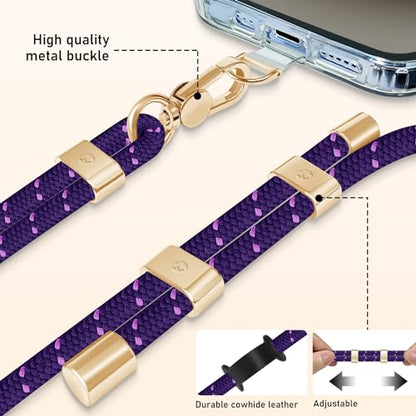 UKON Cell Phone Lanyard,Crossbody Lanyard and Wrist Strap Premium Metal Buckle Phone Charms with 2 X Strap Patch Compatible with All Smartphone(Purple) - color: Purple