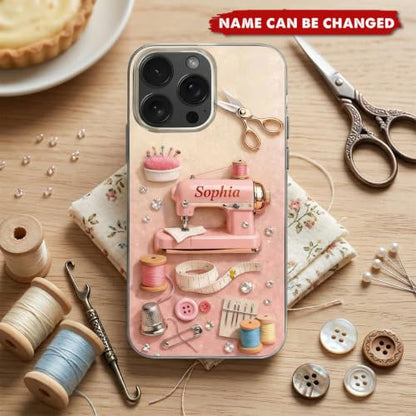 A Life Stitched with Love - Personalized Phone Case, Gift for Seamstress Crafter Protective Cell Cover Tailor Gift Multicolor