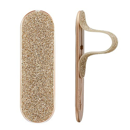Momostick Flatstick, Cell Phone Finger Grip Strap Holder for Hand, Cell Phone Stand, New Slim Finger Loop Selfie Grip Compatible with Most Smartphones - Glitter Gold - color: Glitter Gold