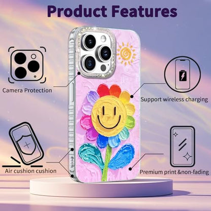 Compatible with iPhone 12 Pro Max Case,with [Soft Slim][Camera Protection] Cute Rainbow Flower Aesthetic Phone Cover Anti-Yellowing Shockproof Protective Cover for Women Girl-Pink - color: Pink, size: iPhone 12 Pro Max