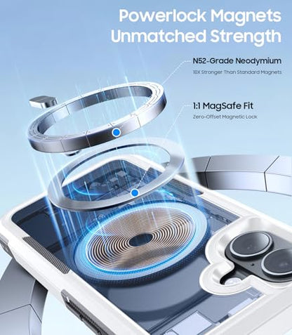 Magnetic for iPhone 16 Case Rugged Dual-Layer Shockproof White | Military-Grade Heavy Duty Protection, Fit for Magsafe, Matte Finish Scratch Resistant Anti-Fingerprint, Anti-Slip Phone Cover - color: White