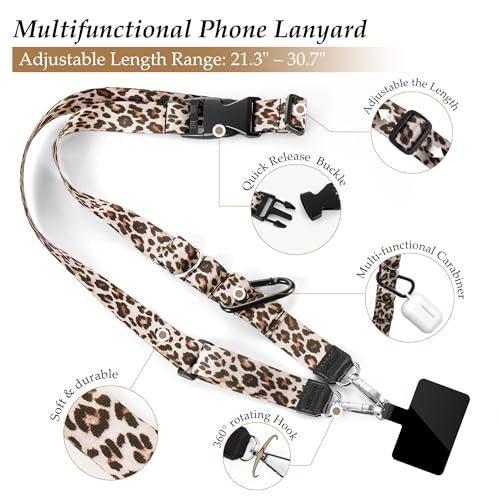 Multifunctional Phone Lanyard Adjustable Anti-Theft Crossbody Phone Strap - color: Leopard Print
