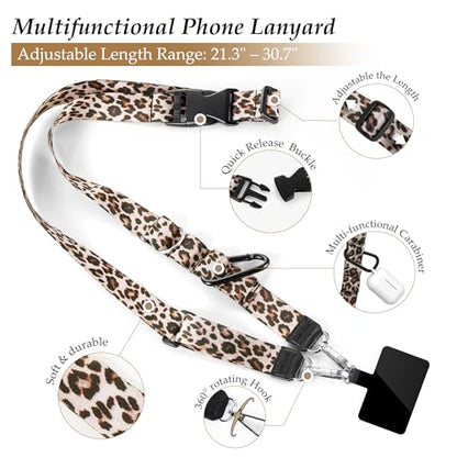 Multifunctional Phone Lanyard Adjustable Anti-Theft Crossbody Phone Strap - color: Leopard Print