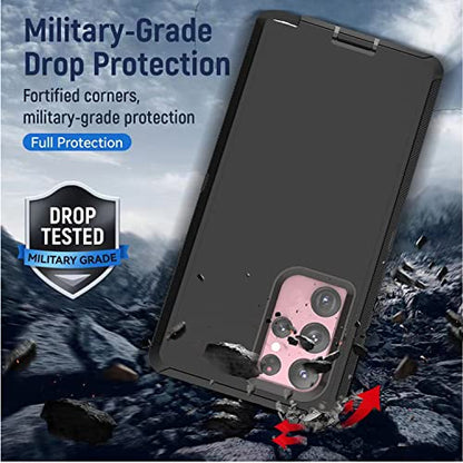 YmhxcY for S22 Ultra Case, Drop Proof 3-Layer Durable Cover/Shockproof Armor Drop Protection/Solid Rubber Protective Matte Cover for Galaxy S22 Ultra 6.8”-Black - color: Black