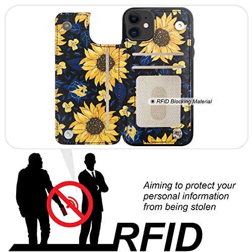 HAOPINSH for iPhone 11 Wallet Case with Card Holder, Blooming Sunflowers Pattern Back Flip Case PU Leather Kickstand Card Slots Case for Women Girls, Double Magnetic Clasp Shockproof Cover 6.1" - color: Blooming Sunflowers