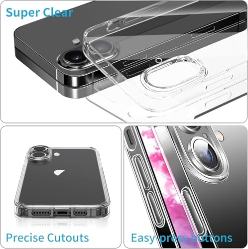 for iPhone 16 Case, [Not Yellowing] [Ultra Slim] Lightweight & Thin, Shockproof Protective, Screen & Camera Protection - Crystal Clear