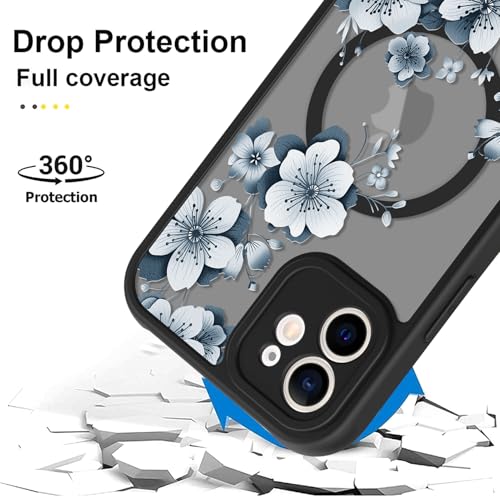 Magnetic for iPhone 12 Case,White Flower | [Compatible with MagSafe] Cute Fashion Translucent Matte Hard Back Shockproof Anti-Scratch Phone Case,Ink Flower - color: Ink Flower, size: iPhone 12