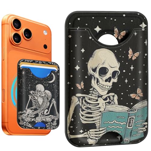 Compatible with Magsafe Wallet Magnetic Card Holder - Skeleton Book Phone Wallets for Women Teen Girls Cute for iPhone 17/16/15/14/13/12 Series Slim for Apple Mag RFID Magnet,Fit 3 Cards - color: Skeleton Book