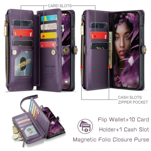 Defencase for Samsung Galaxy A37 5G Wallet Case with Card Holder, Purple | RFID Blocking, Zipper Pocket, Durable PU Leather, Wrist Strap, Fashion Snap Flip Phone Cases Cover with Stand for Women Men - color: Purple