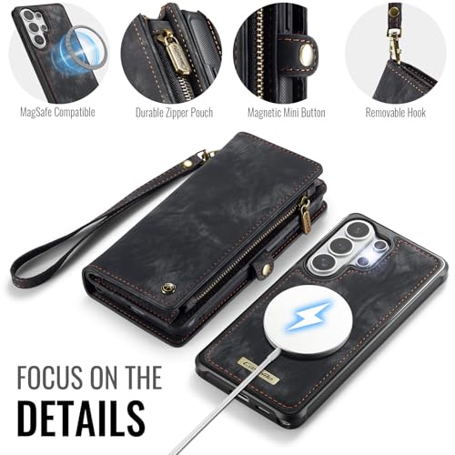 Compatible with Samsung Galaxy S26 Ultra Wallet Case with Magsafe with Zipper & Card Holder Strap Wristlet Detachable Magnetic Protective Back Case for Galaxy S26 Ultra 5G 6.9 Inch (Black) - color: (Detachable and Magsafe)-Black, size: S26 Ultra 6.9 Inch