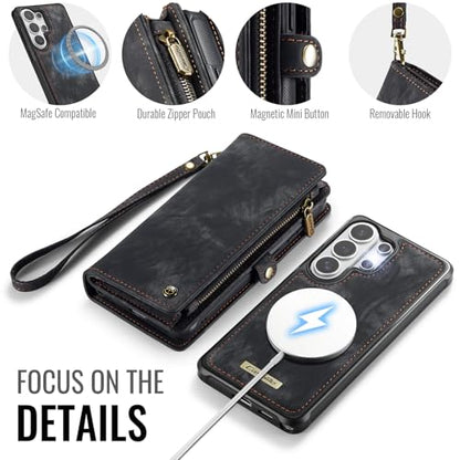 Compatible with Samsung Galaxy S26 Ultra Wallet Case with Magsafe with Zipper & Card Holder Strap Wristlet Detachable Magnetic Protective Back Case for Galaxy S26 Ultra 5G 6.9 Inch (Black) - color: (Detachable and Magsafe)-Black, size: S26 Ultra 6.9 Inch