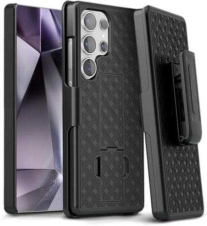 MOTIVE for Samsung Galaxy s24 Ultra Case with Belt Clip, Kickstand | 6.8" | Ranger v1 Series, Black, 360° holster, open-top/bottom port access, grip, slim - size: S24 Ultra