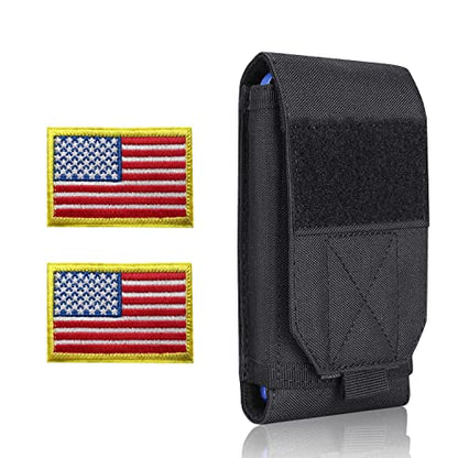 Black Tactical Molle Cellphone Pouch Case,Heavy Duty Waterproof Phone Holster Bag for iPhone 11 12 13 Pro Max for Samsung S22 S21 S20 FE Note 20 A02S Less 6.7" Phone with 2 Pack US Flag Patch - color: Black & 2 Red Patches