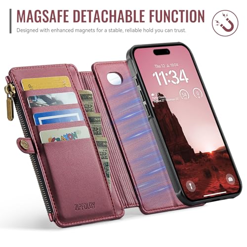for iPhone 17 Air - Phone Case Wallet Magnetic Detached, Burgundy - color: Burgundy, size: iPhone Air