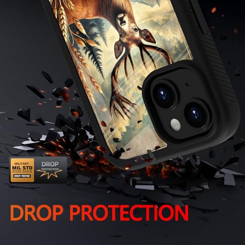 Compatible with iPhone 14 / iPhone 13 Case – Rugged Full-Body Protective Cover for Women Men Dual Layer Shockproof Bumper, Heavy-Duty Phone Case - Deer Flower Mountain 094 - color: Deer Flower Mountain 094