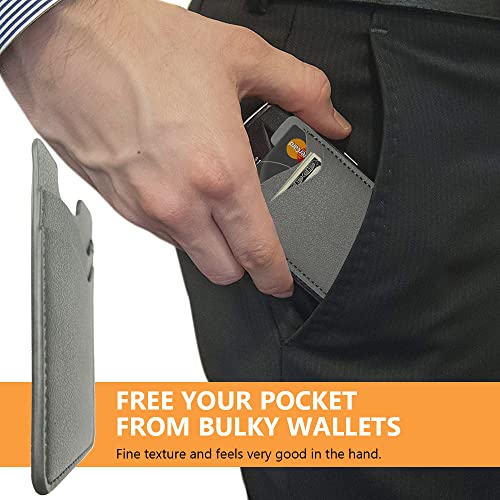 Leather Phone Card Holder - Stick On Wallet, Compatible with iPhone & Samsung, 2-Pack Grey - color: Grey