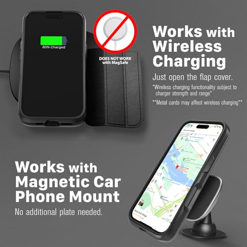 VENA vCommute for iPhone 16 Pro Wallet Case, Black | Military-Grade Drop Protection, Premium Leather Magnetic Flap Cover, Hidden Card Holder, RFID Blocking, Multi-Angle Kickstand - color: Classic - Black, size: iPhone 16 Pro