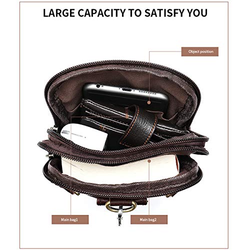 Cell Phone Shoulder Bag Leather Men, Waterproof Phone Waist Bag Messenger Bag Crossbody Purse with Belt Loop Wallet Case - color: Black
