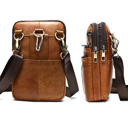 Cell Phone Shoulder Bag Leather Men, Waterproof Phone Waist Bag Messenger Bag Crossbody Purse with Belt Loop Wallet Case - color: Brown
