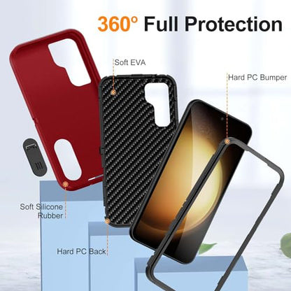 for Samsung Galaxy S23 FE Case with Kickstand Case 3-Layer Military Grade Protective Case Cover Silicone Heavy Duty Rugged Shockproof for Galaxy S23 FE Phone Case (Red+Black) - color: Red+Black