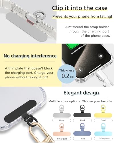 2 Pack Stainless Steel Phone Tether Tabs - Sturdy Universal Lanyard Patches for phone cases - color: Gold